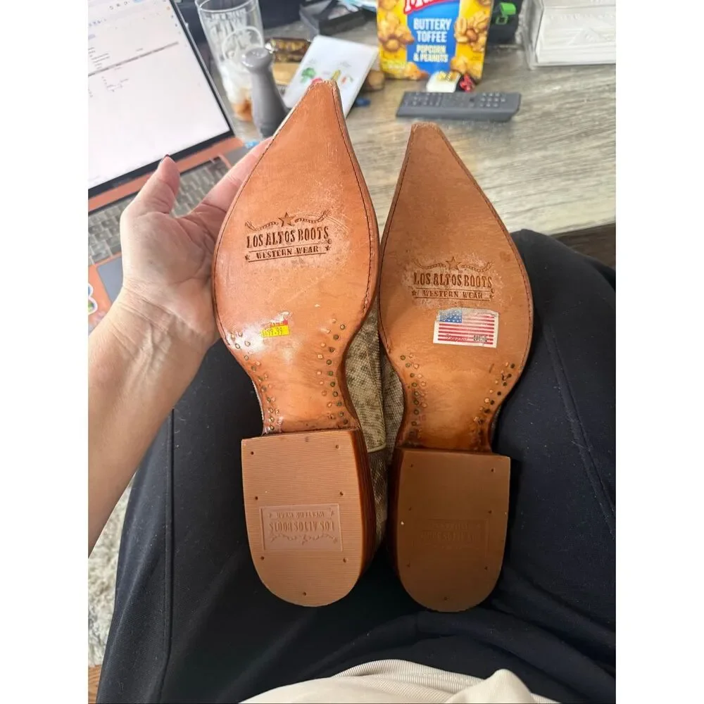 Los Altos Boots Brown Weathered Leather & Snake Skin Snip Toe Cowboy Boots sz 11 - Picture 11 of 12